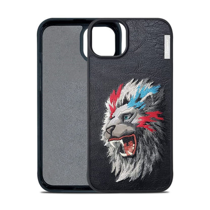 iPhone 15 Pro Nimmy 3D Embroided Leather Lion Back Case