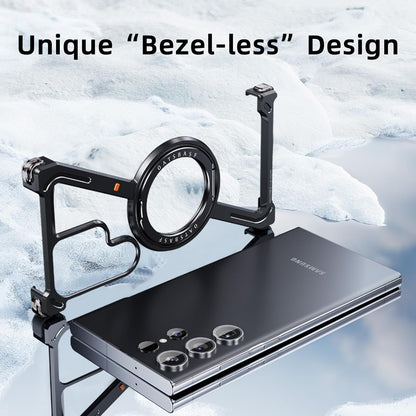 Samsung Galaxy S25 Ultra Metal Case, Z Shape 360° Rotation Kickstand Aluminum Metal Frameless Design Bumper Case - Black