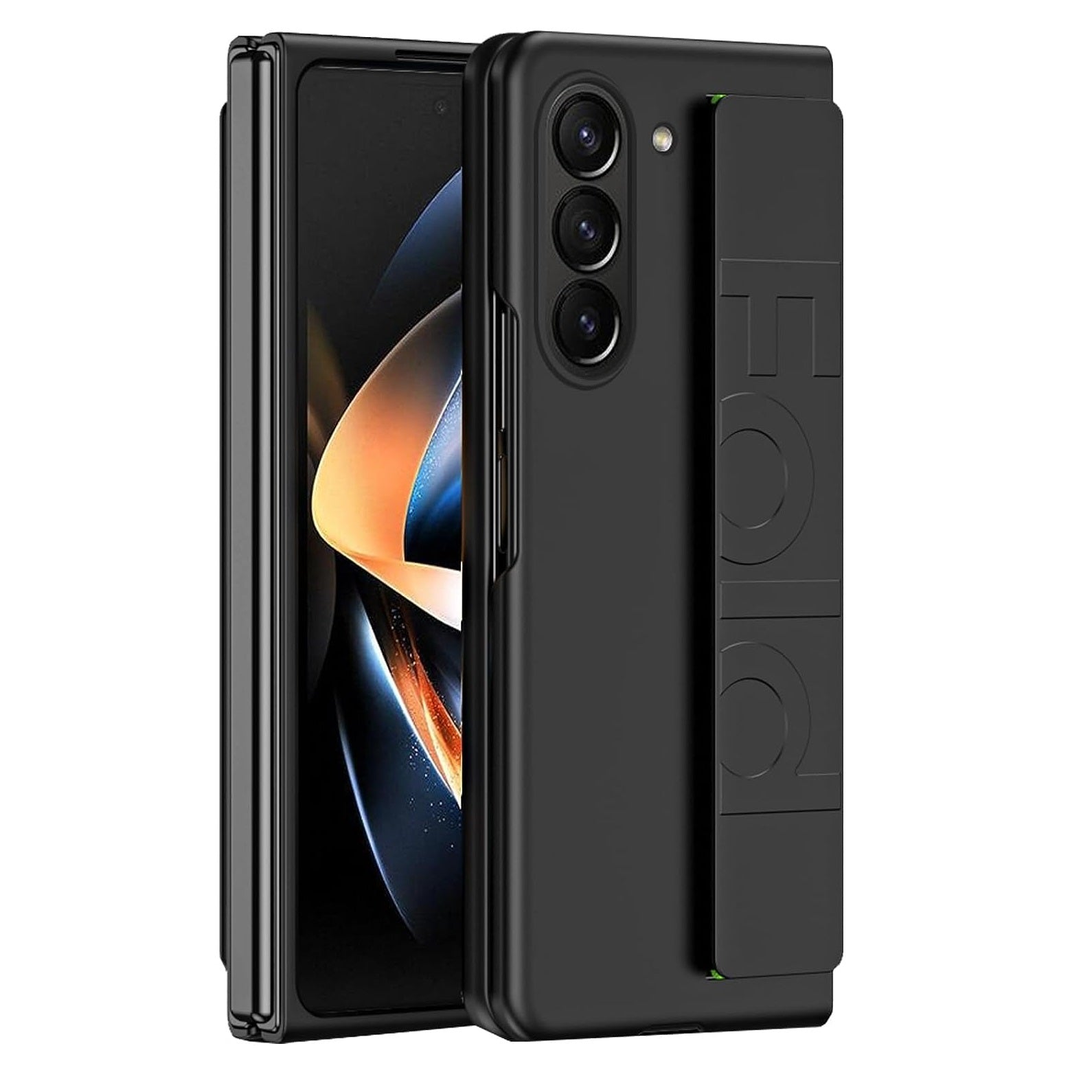 Samsung Galaxy Z Fold 6 Luxury Hard PC Shockproof Protective Case with Wristband - Black