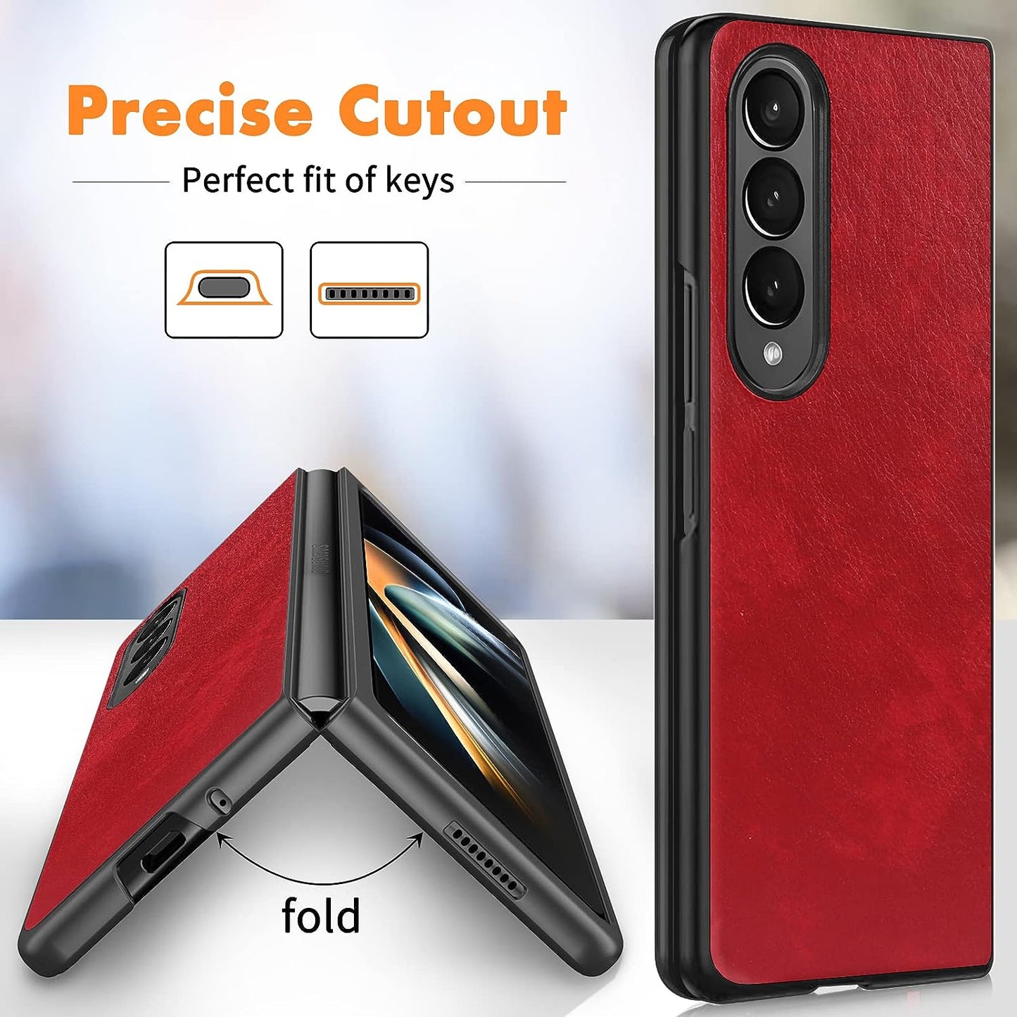Samsung Galaxy Z Fold 4 Plain Leather Case-Red