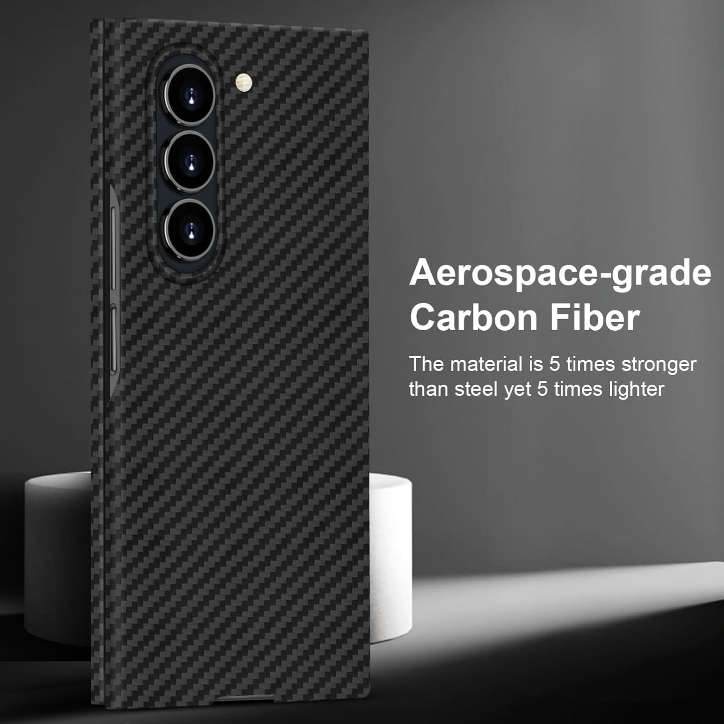 Samsung Galaxy Z Fold6 Carbon Case, 0.8mm Ultra Thin Carbon Fiber Kevlar 1500D Case with Magsafe & Front Glass - Black