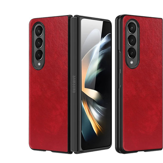 Samsung Galaxy Z Fold 4 Plain Leather Case-Red