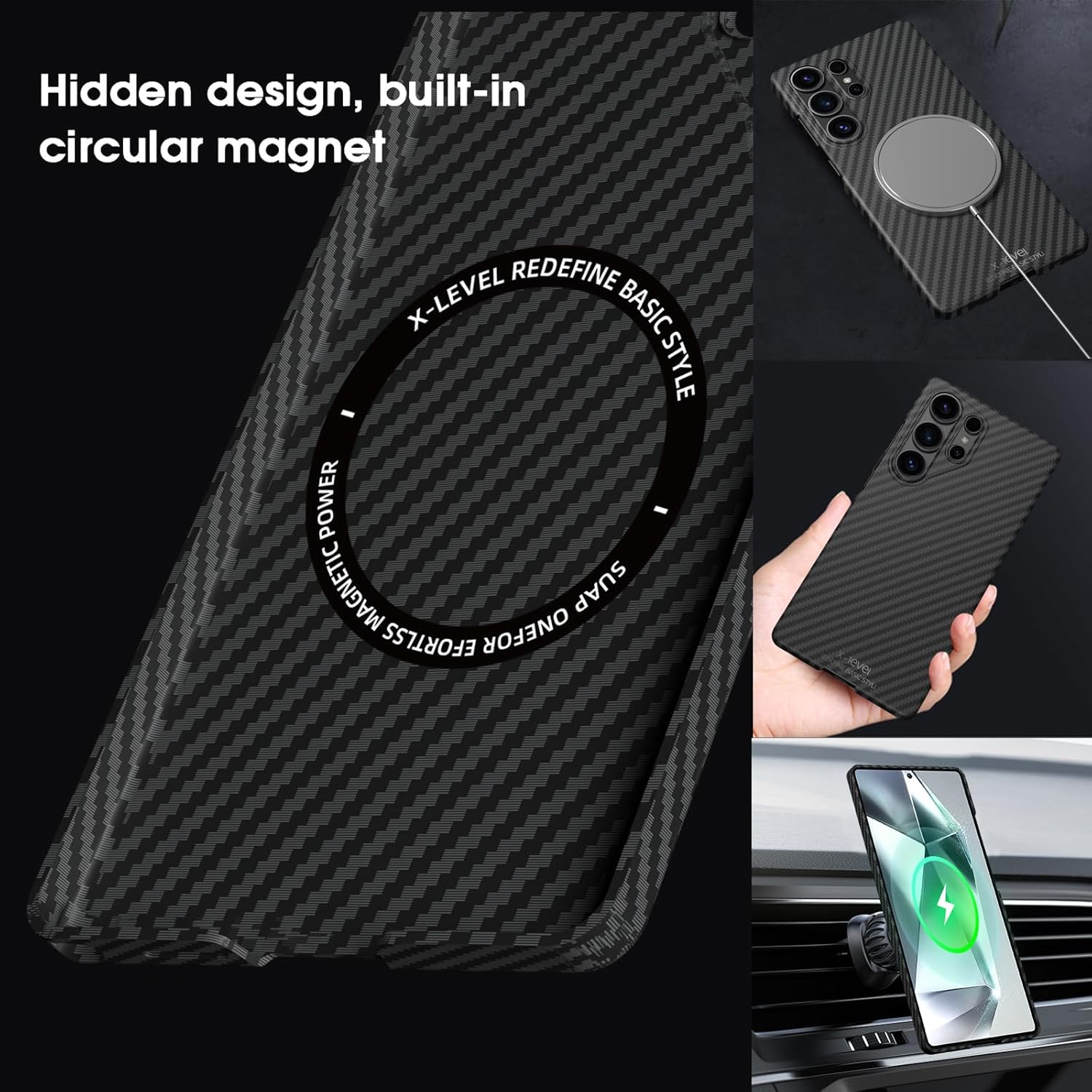 Samsung Galaxy S26 Ultra Carbon Case, X-Level Slim Flexible Carbon Nano Fiber with Magsafe - Black
