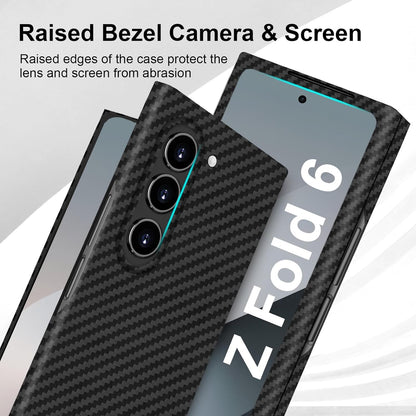 Samsung Galaxy Z Fold6 Carbon Case, 0.8mm Ultra Thin Carbon Fiber Kevlar 1500D Case with Magsafe & Front Glass - Black