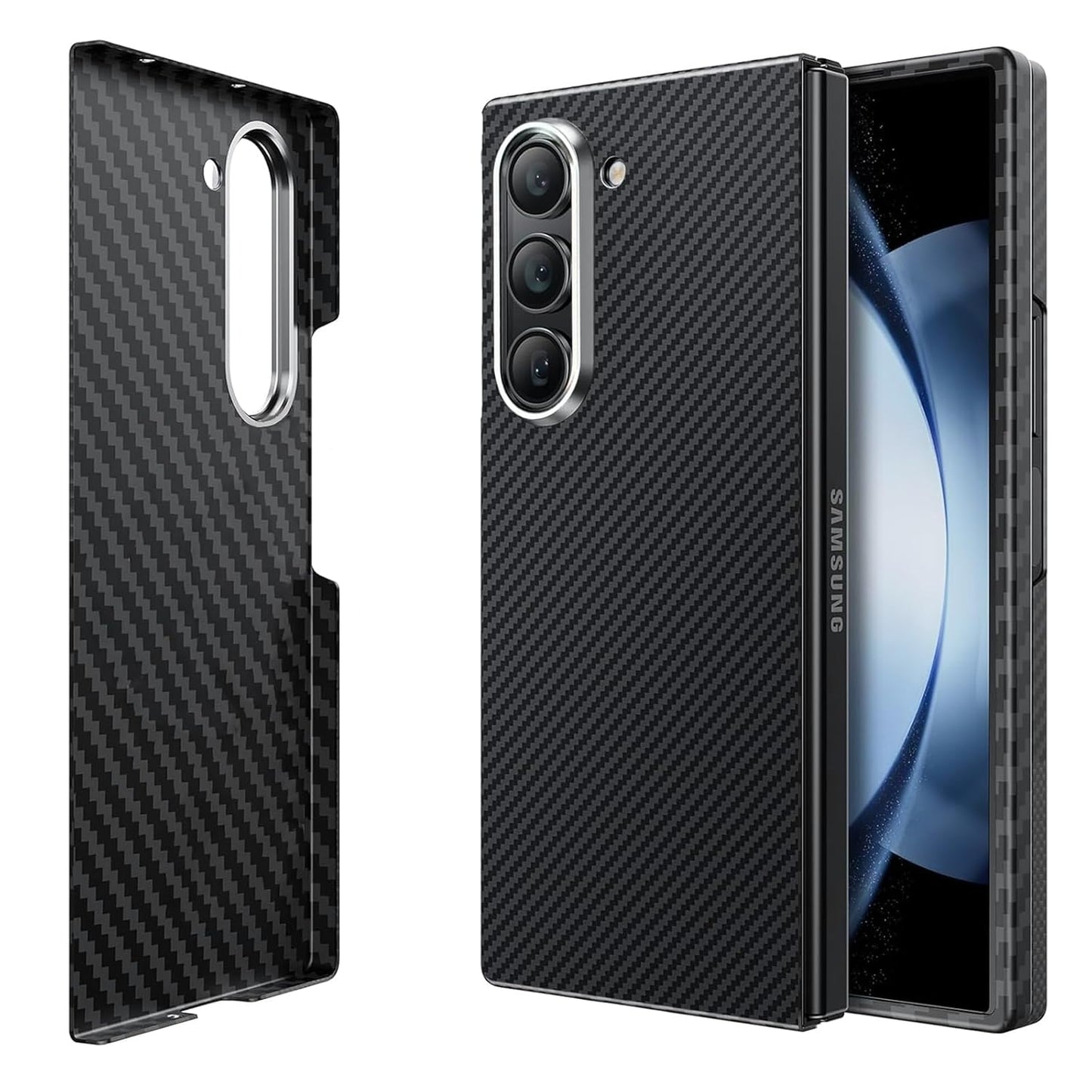 Samsung Galaxy Z Fold 6 0.6mm Super Slim Carbon Fiber Case with Metal Camera Protection - Black