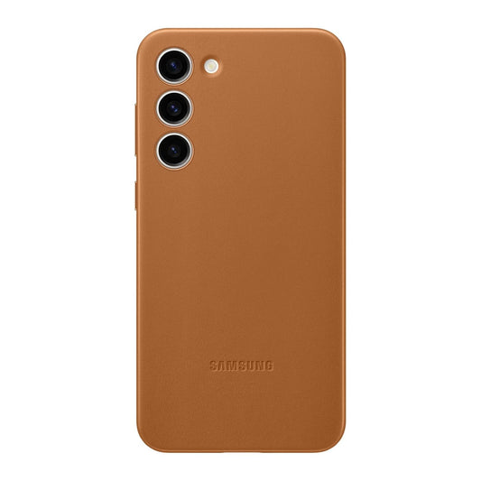 Samsung Galaxy S23 Leather Case with Logo and Side Button Cutout - Brown