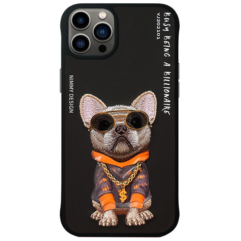 iPhone 15 Pro Nimmy 3D Embroided Swag Dog Back Case Cover - Black