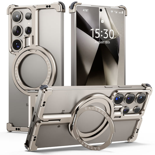 Samsung Galaxy S25 Ultra Metal Case, Frameless, Strong Magnetic Kickstand with MagSafe Case - Titanium