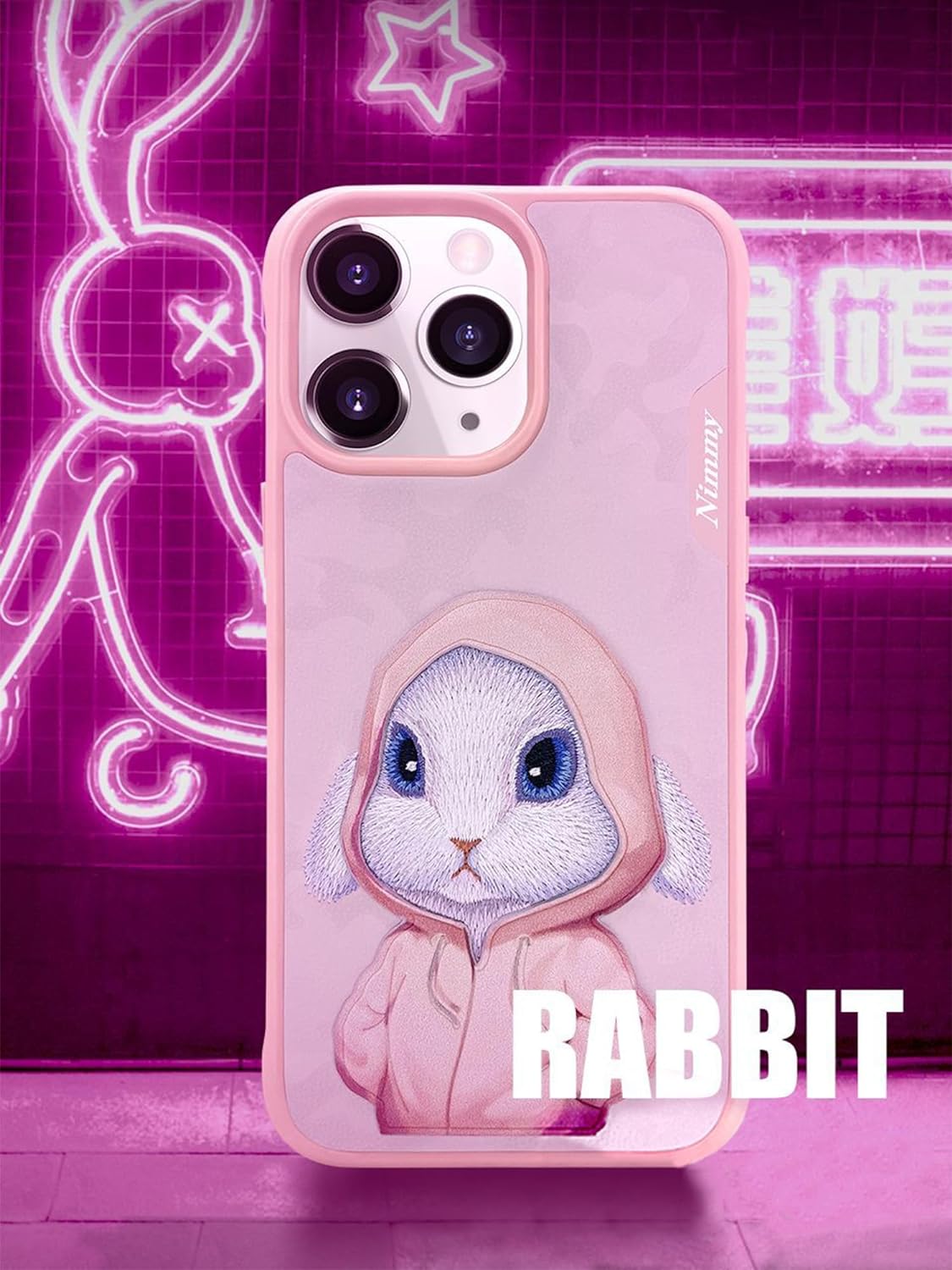 iPhone 15 Pro Max Nimmy Rabbit Embroidery Pet Series Leather Case