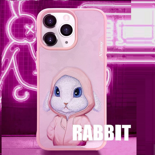 iPhone 15 Pro Nimmy Rabbit Embroidery Pet Series Leather Case