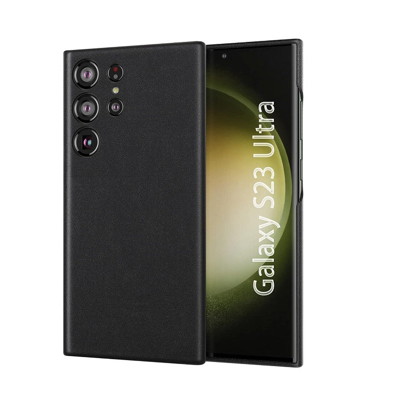 Samsung Galaxy S23 Ultra Super Slim Leather Case with Logo - Black