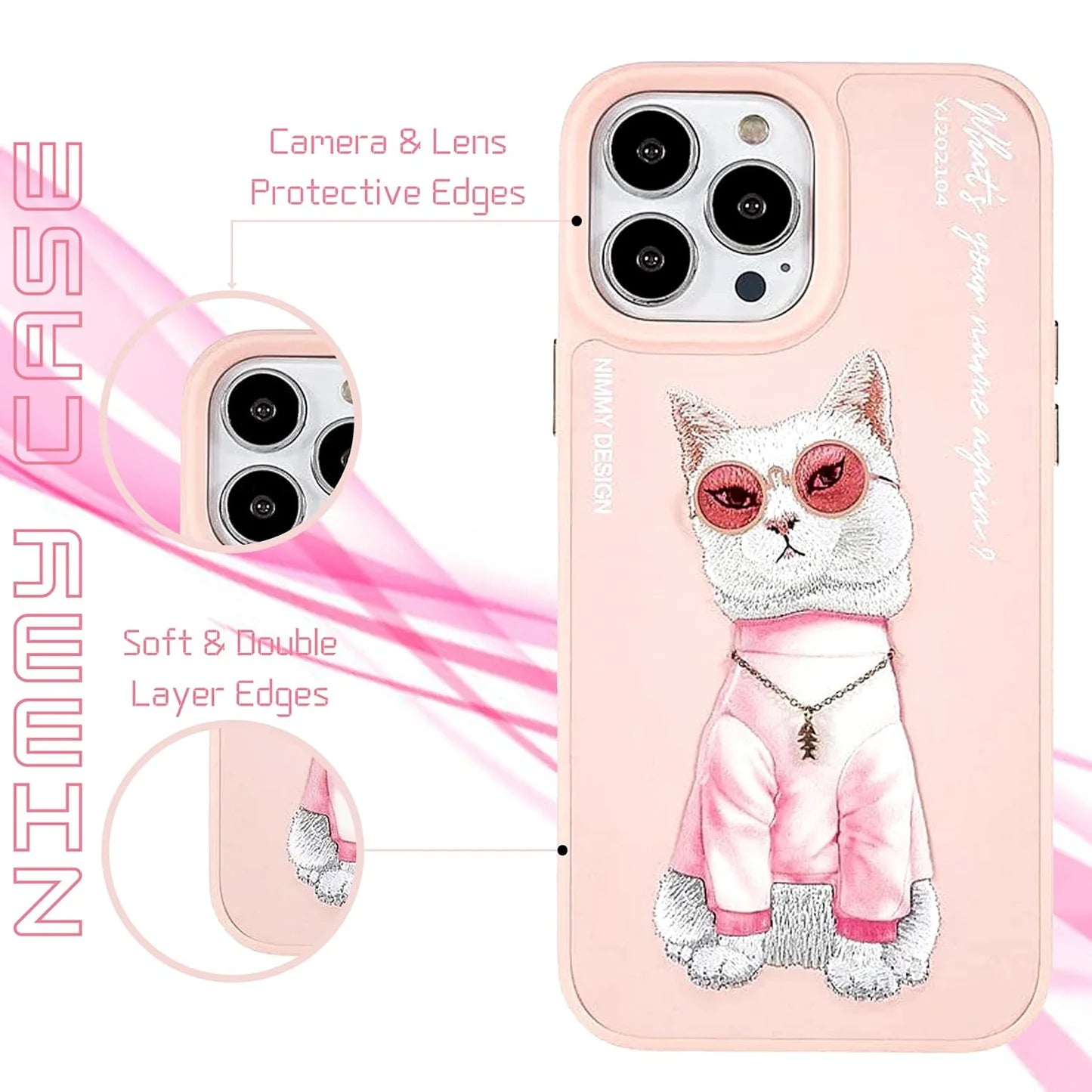 iPhone 15 Pro Max Nimmy 3D Embroided Cat - Pink