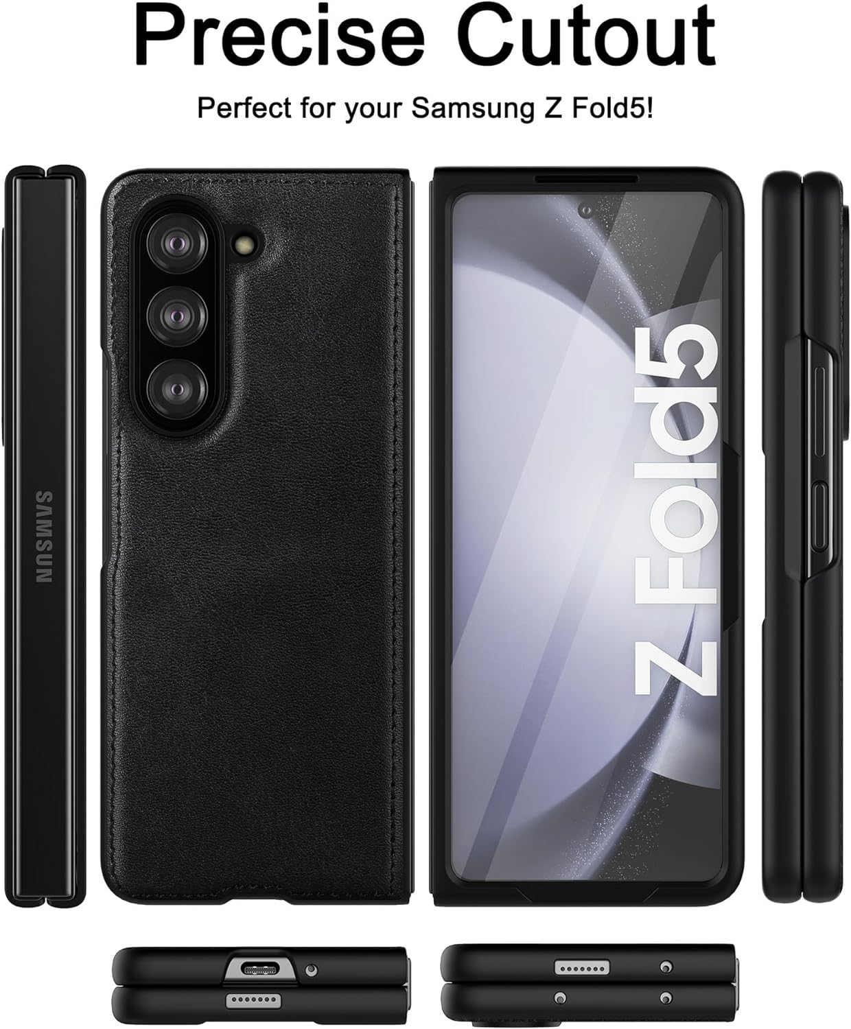 Samsung Galaxy Z Fold 5 Plain Leather Case-Black