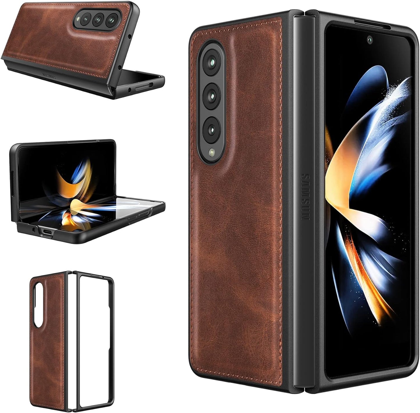 Samsung Galaxy Z Fold 4 Plain Leather Case-Brown