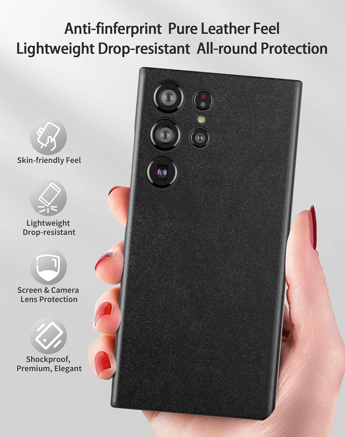 Samsung Galaxy S23 Ultra Super Slim Leather Case with Logo - Black