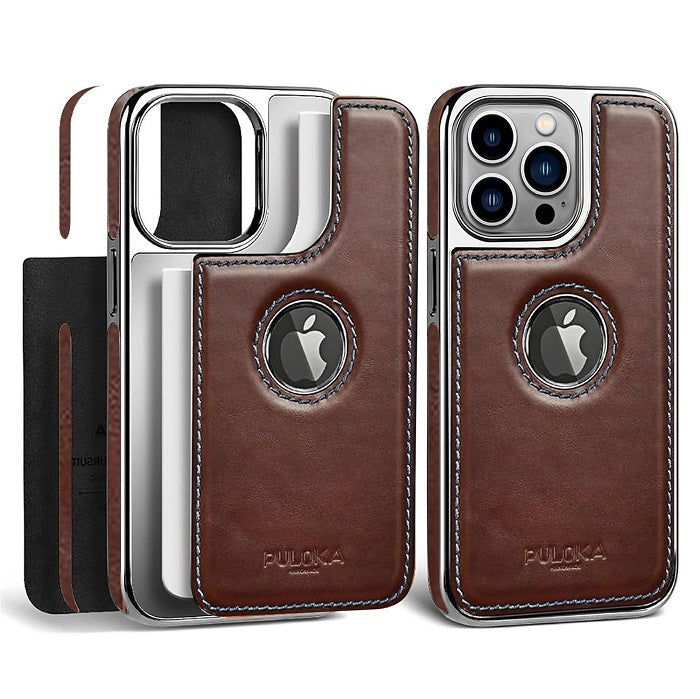 iPhone 15 Plus Leather Case Original Luxurious Premium Quality leather Case- Coffee Brown