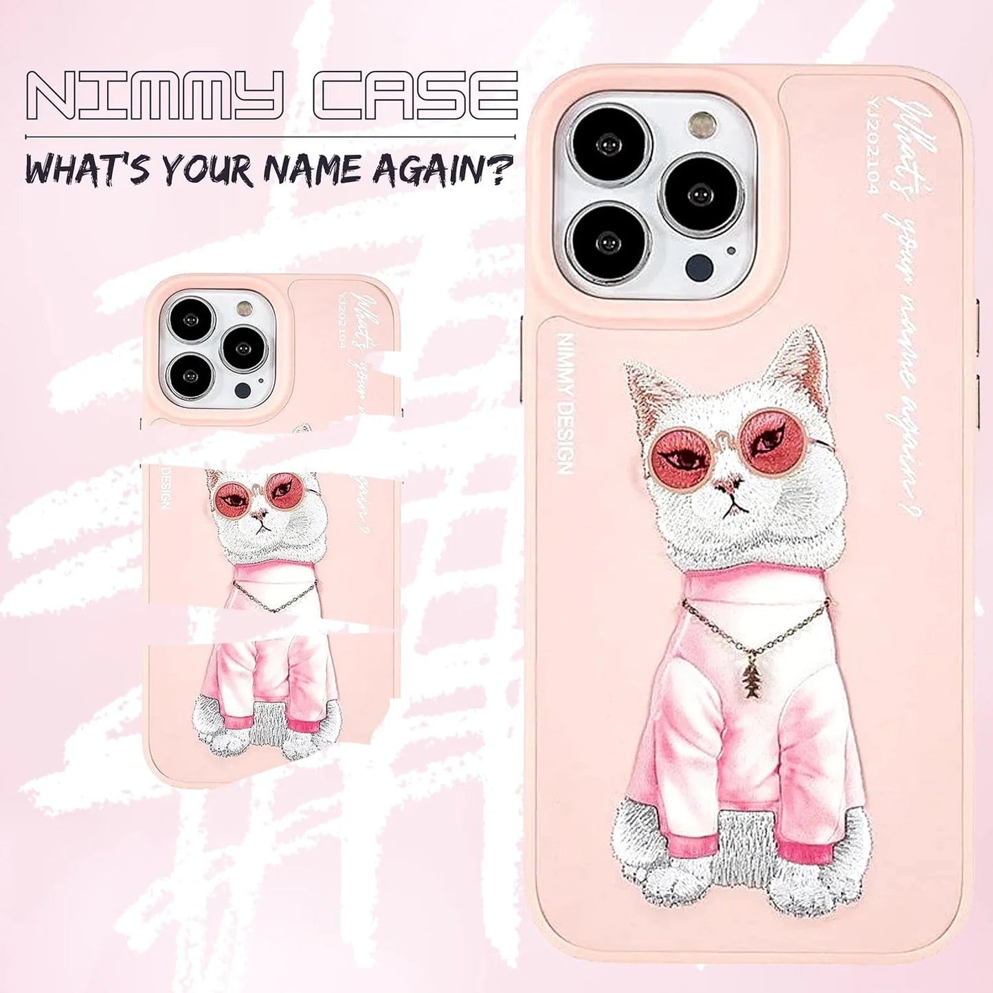 iPhone 15 Pro Max Nimmy 3D Embroided Cat - Pink