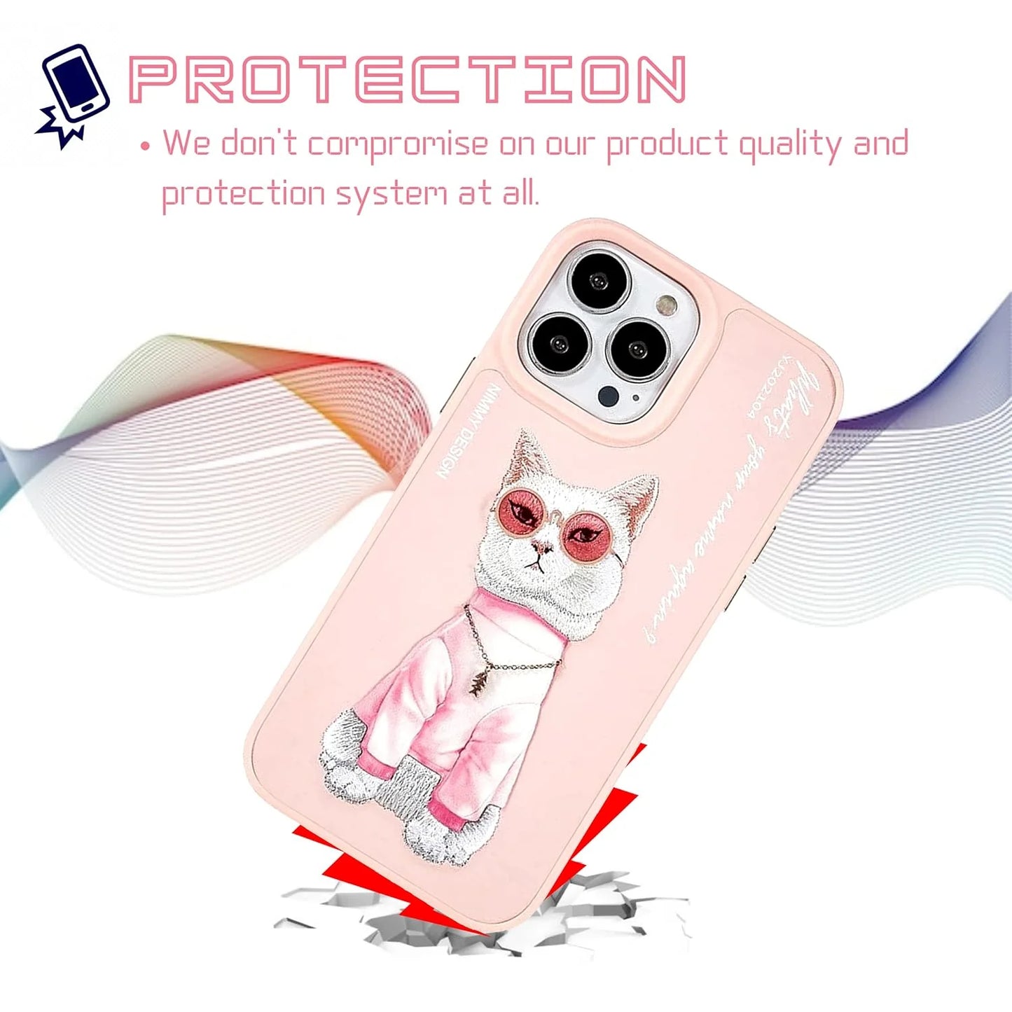 iPhone 15 Pro Nimmy 3D Embroided Cat - Pink
