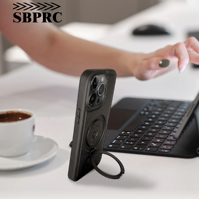 iPhone 15 Pro Primo Series Genuine Santa Barbara Leather Case- Black