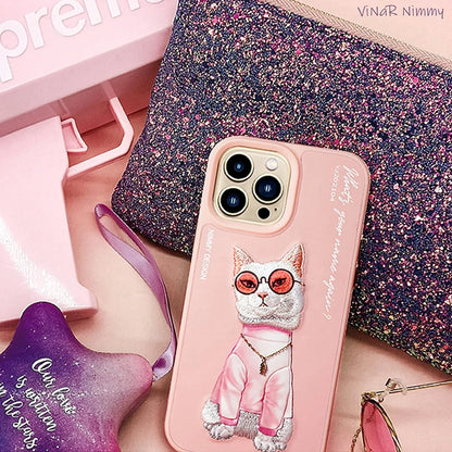 iPhone 15 Pro Max Nimmy 3D Embroided Cat - Pink