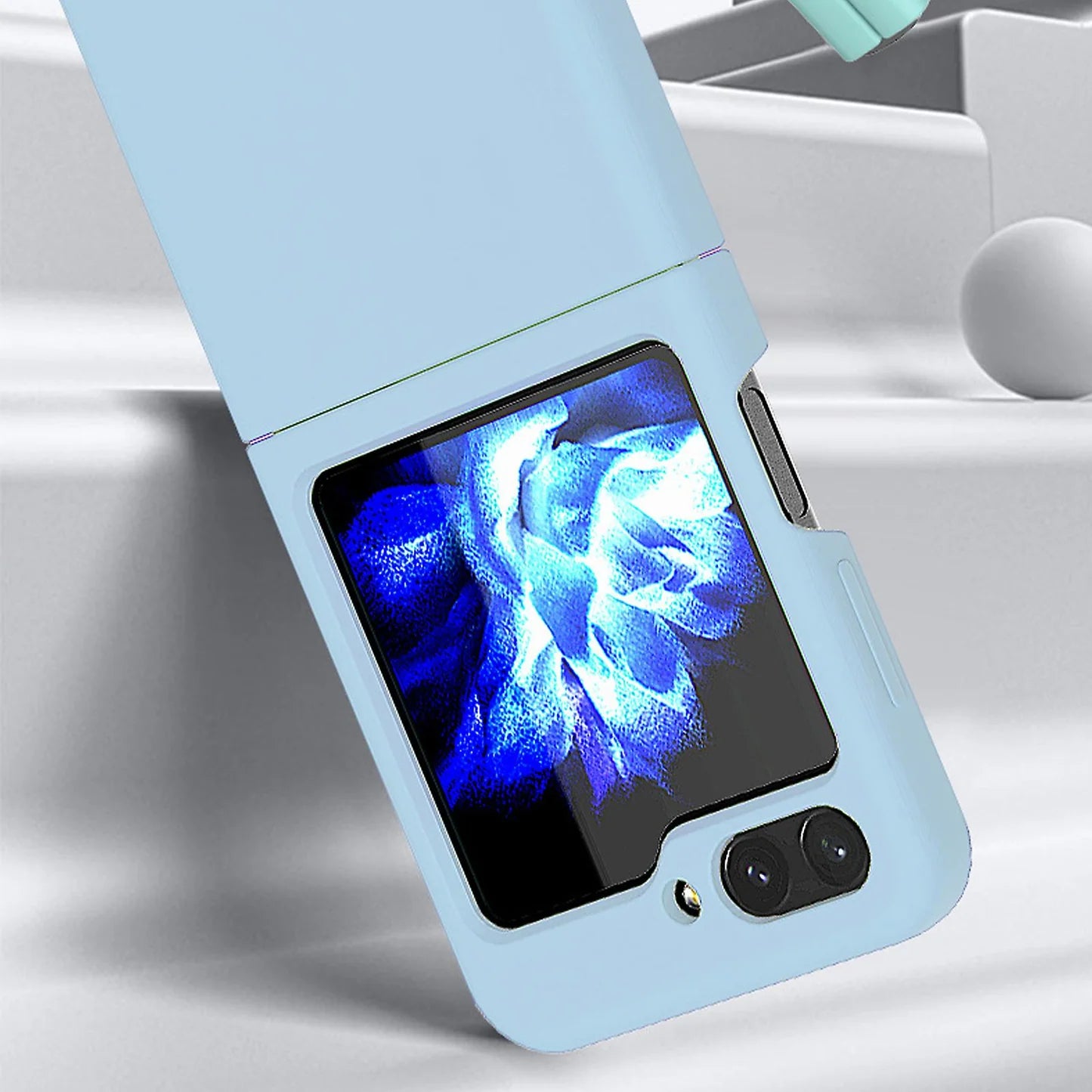 Samsung Galaxy Z Flip 5 Silicon Case Liquid Silicon Inner Fabric with Logo-Sky Blue