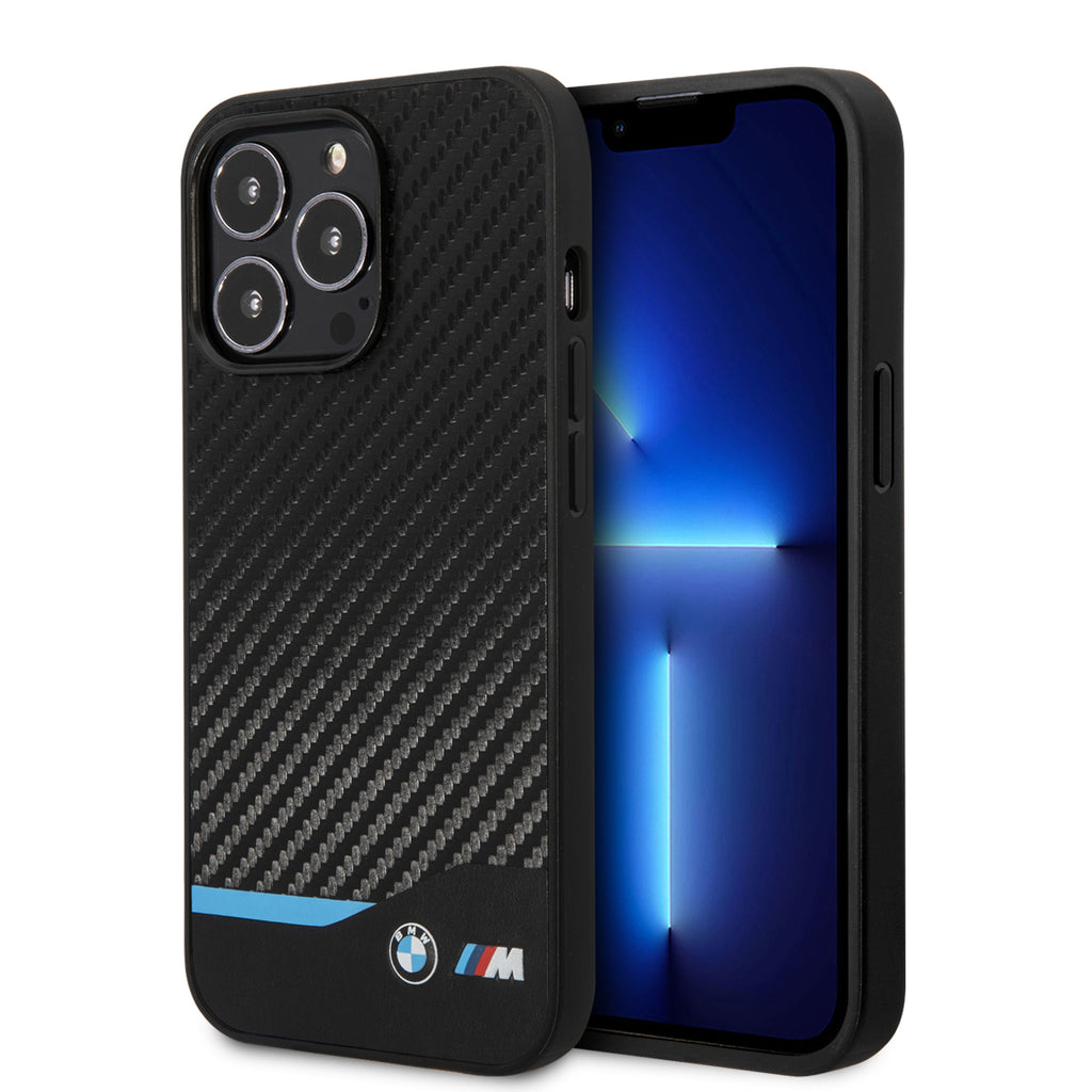 iPhone 15 Pro Max BMW Case, Sports Car BMW M Performance Logo Carbon Texture Back cover - Black