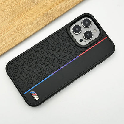 iPhone 15 Pro Max BMW Case, Sports Car BMW M Performance Logo Leather Back cover