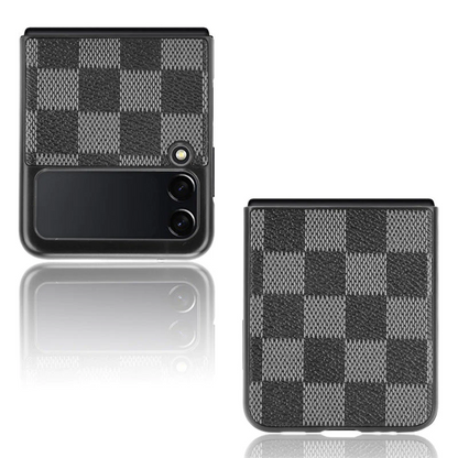 Samsung Galaxy Z Flip 3 Check Pattern Leather Back Case-Black