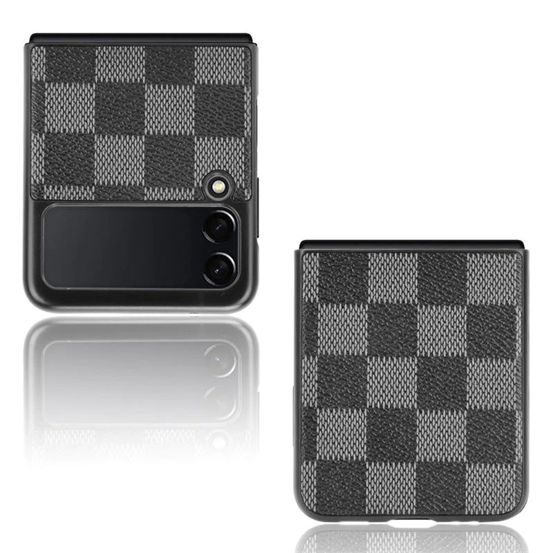 Samsung Galaxy Z Flip 4 Check Pattern Leather Back Case-Black
