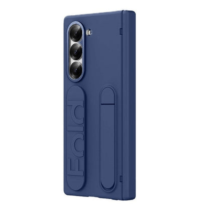 Samsung Galaxy Z Fold 6 Sleek Feel Silicon Case with Kickstand & Band Hinge Protection and in Built Front Glass - Blue