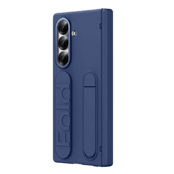 Samsung Galaxy Z Fold7 Silicon Skin Feel Band Strip & Kickstand Case with Hinge Protection - Blue
