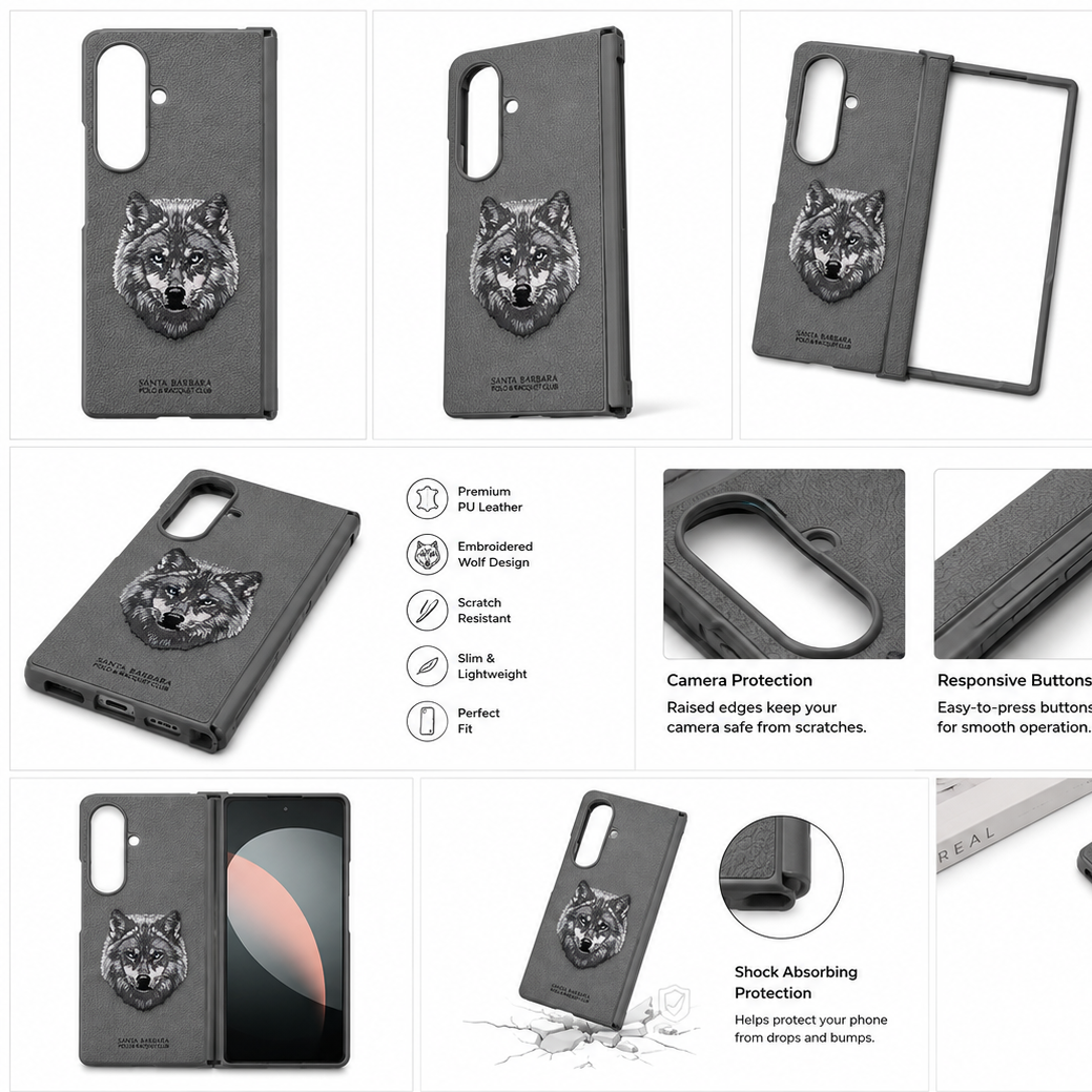 Samsung Z Fold8 Ultra Original Santa Barbara Polo Requite Club Leather Case Savana Series with Hinge Protection Cover - Wolf