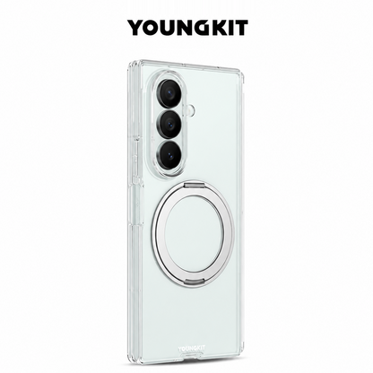 Samsung Z Fold8 Ultra Youngkit Case, Crystal Clear Anti Yellowing Series with 360° Rotation Ring with Hinge Protection & Kickstand Magsafe (No Front)