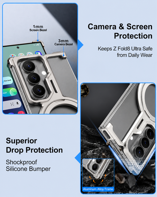 Samsung Z Fold8 Ultra Metal Case, Frameless T Shape Aluminum Alloy 360 ° Magnetic Rotating Ring with Magsafe - Titanium
