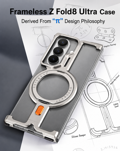 Samsung Z Fold8 Ultra Metal Case, Frameless T Shape Aluminum Alloy 360 ° Magnetic Rotating Ring with Magsafe - Titanium
