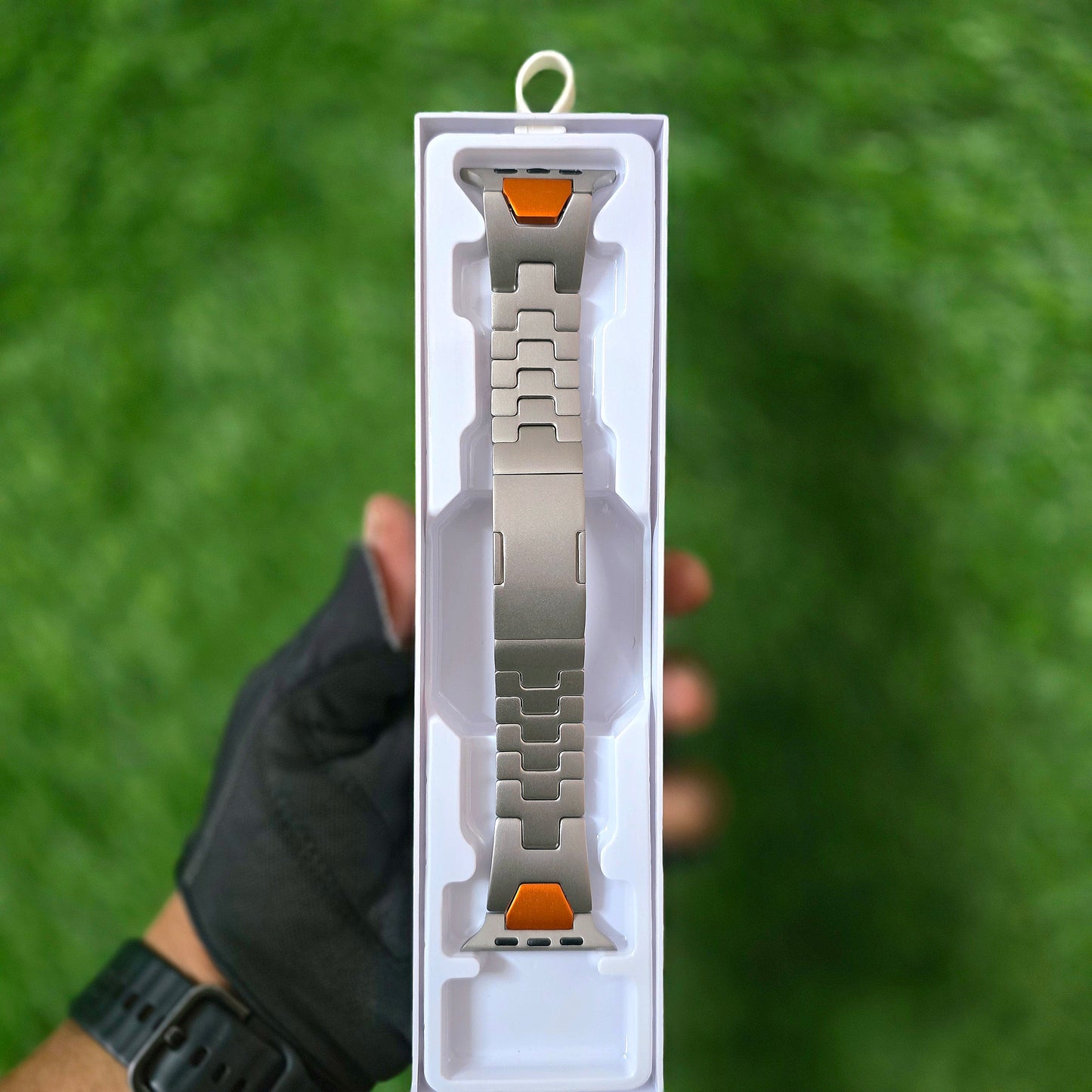 Curved Side Detachable Stainless Steel iWatch Strap (42-44-45-46-49 MM) - Titanium Orange