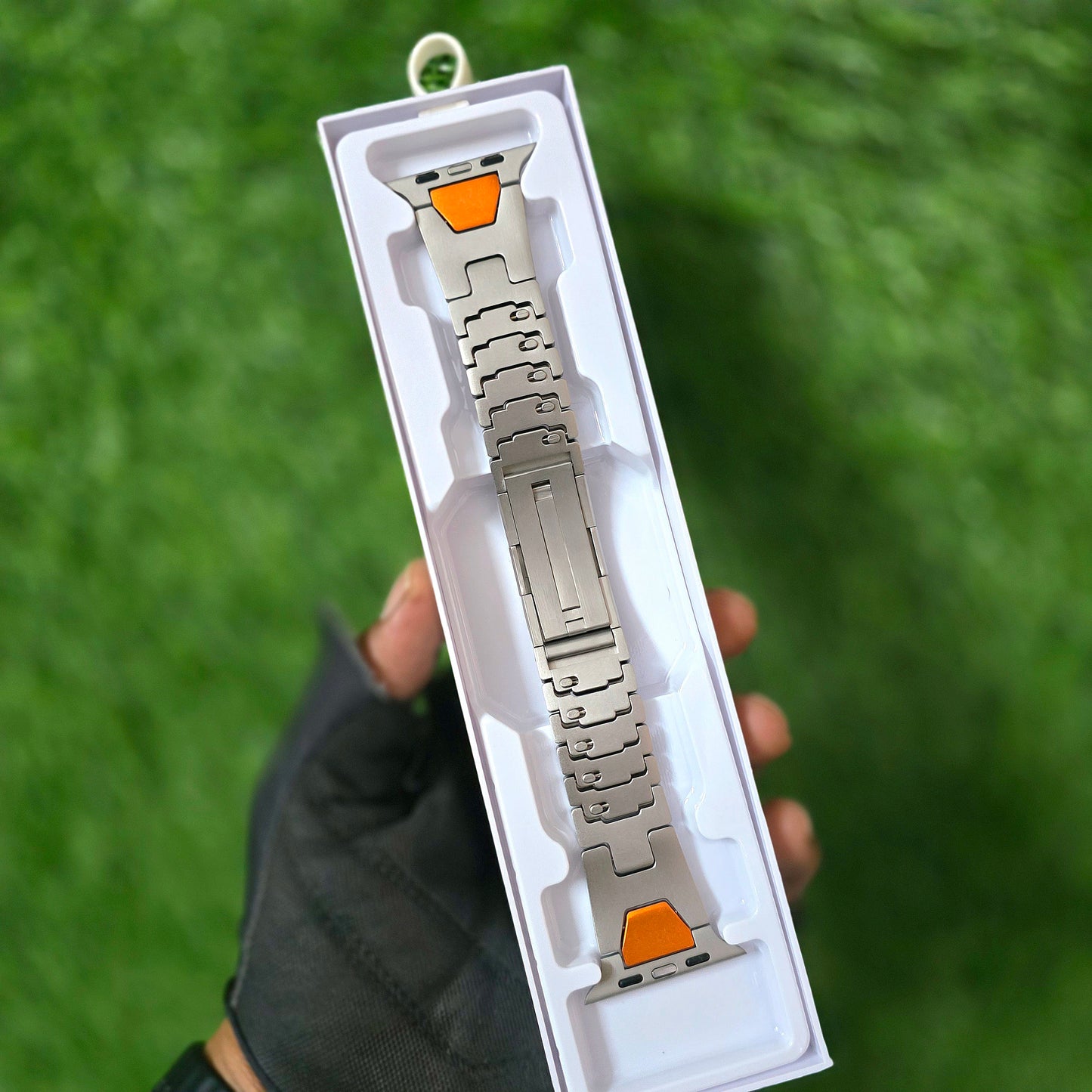 Curved Side Detachable Stainless Steel iWatch Strap (42-44-45-46-49 MM) - Titanium Orange