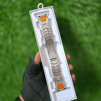 Curved Side Detachable Stainless Steel iWatch Strap (42-44-45-46-49 MM) - Titanium Orange