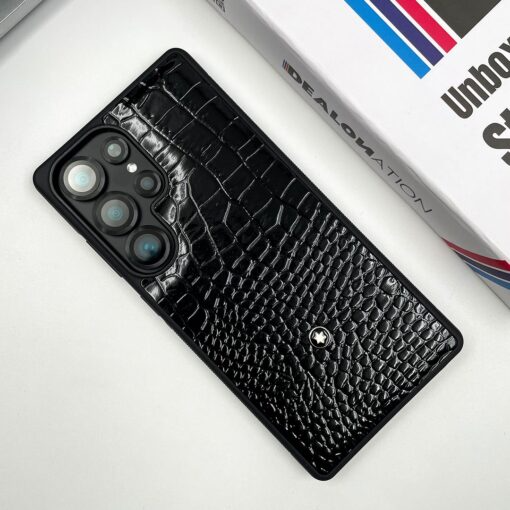 Samsung Galaxy S25 Ultra Leather Case, Luxury CROC Pattern Premium Leather - Black