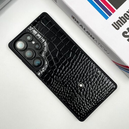 Samsung Galaxy S25 Ultra Leather Case, Luxury CROC Pattern Premium Leather - Black