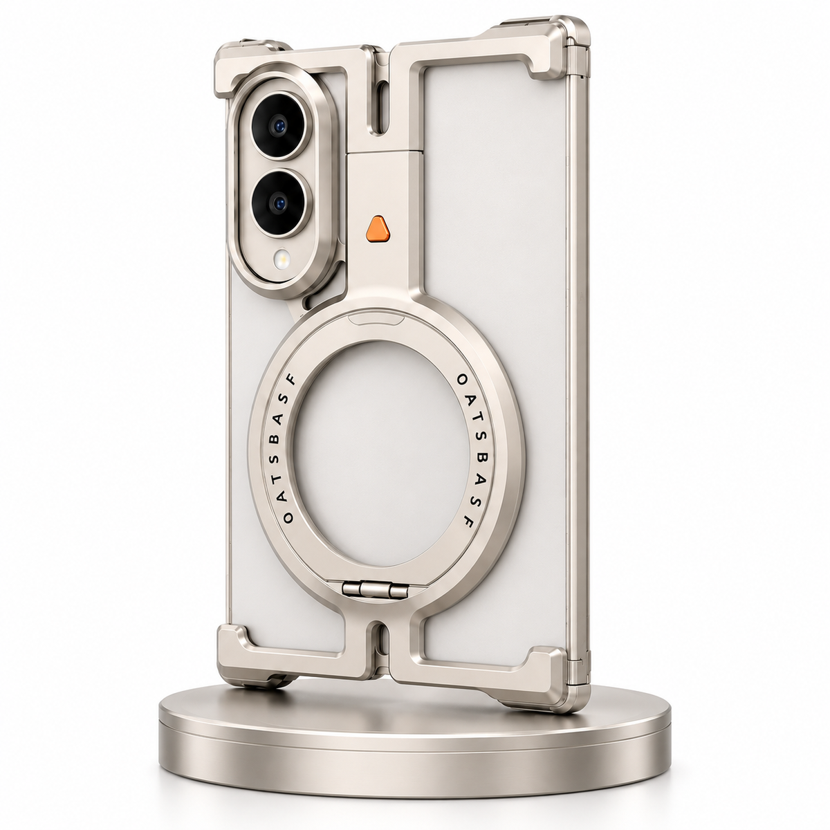 Samsung Z Fold8 Metal Case, Frameless T Shape Aluminum Alloy 360° Magnetic Rotating Ring with Magsafe - Desert Titanium