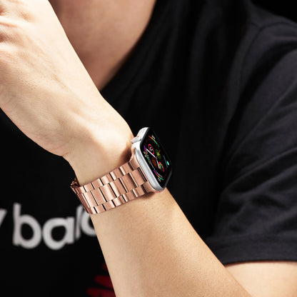 Sports Wrist Strap Stainless Steel Metal Band iWatch Strap for (42-44-45-46-49 MM) - Rose Gold