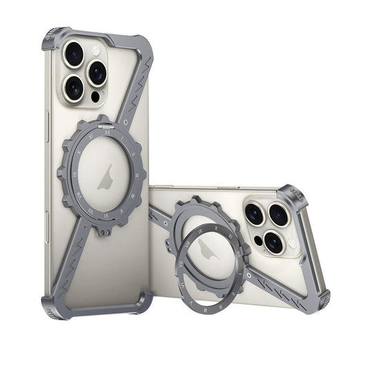 iPhone 16 Pro Max Z-Shaped Frameless Metal 360 Holder MagSafe Phone Case with Kickstand - Grey