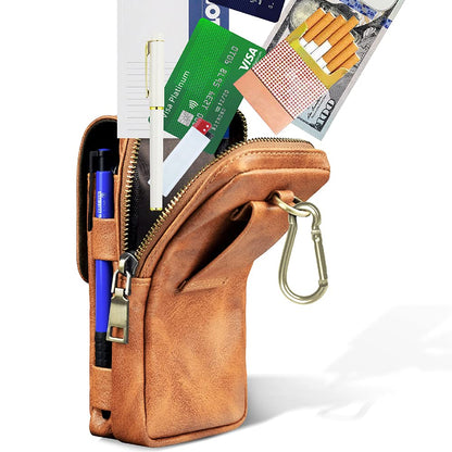 Puloka Multipurpose Phone Pouch - Vegan Leather - Portable Travel Holster Bag with Waist Belt - Brown