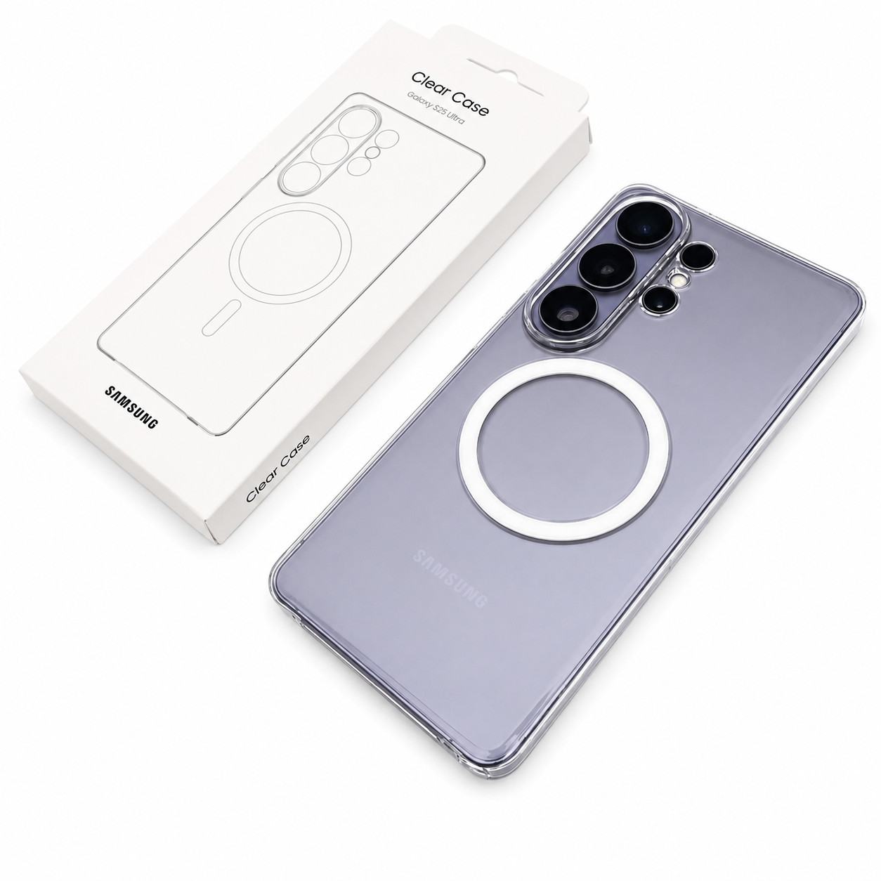Samsung Galaxy S26 Ultra Anti-Yellowing Crystal Clear Magsafe Case with Metalic Button & Camera Ring - White