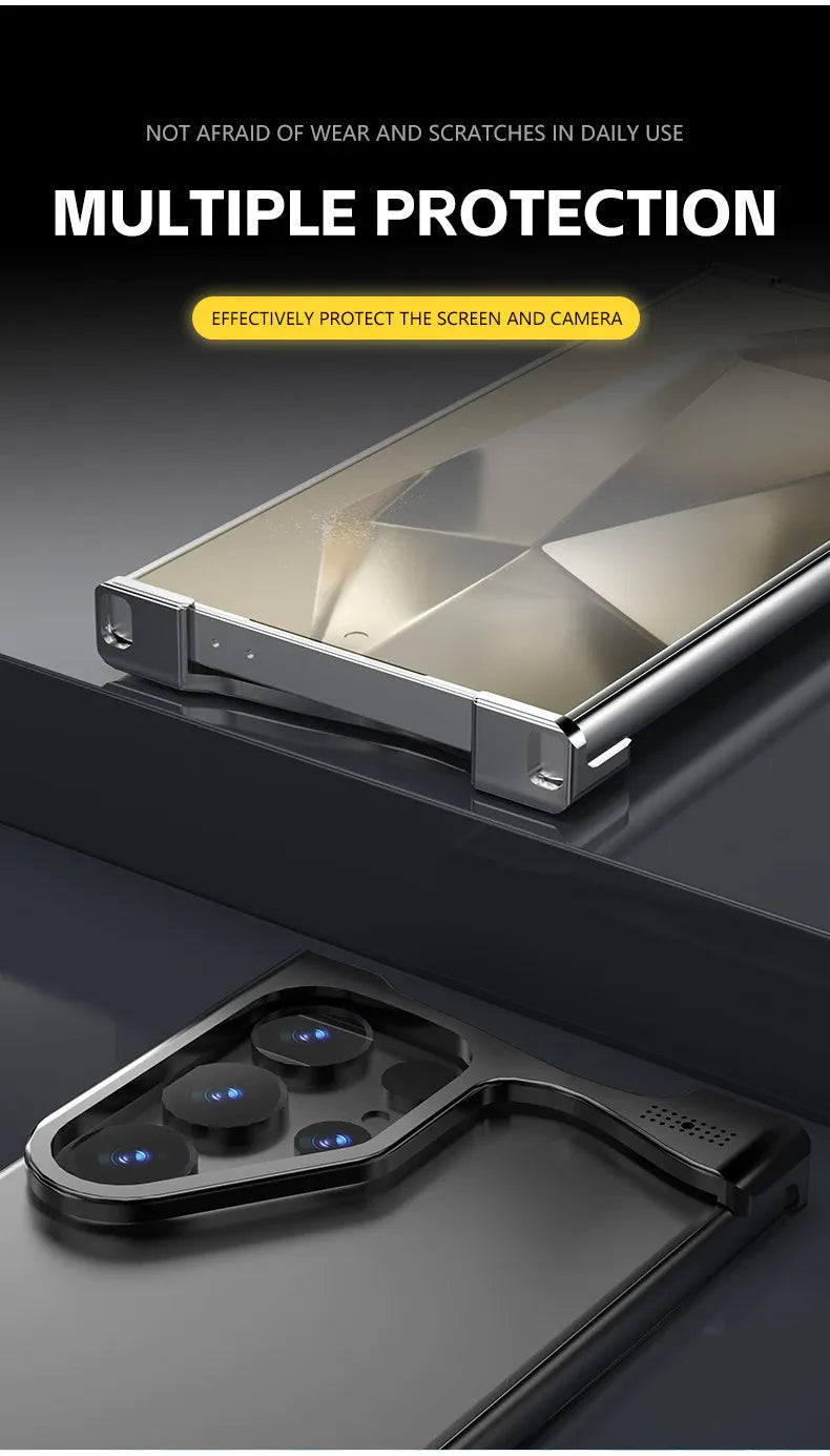 Samsung Galaxy S26 Ultra Metal Bumper Cover, Aluminum Frameless Minimalist Design Heat Dissipation Bumper Case - Black