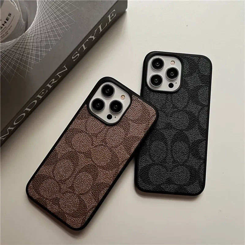 iPhone 17 Luxury Leather, Vintage Art Coach Leather Case - Coffee Brown