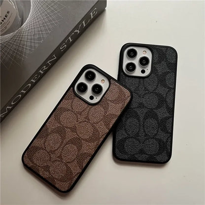 iPhone 17 Luxury Leather, Vintage Art Coach Leather Case - Coffee Brown