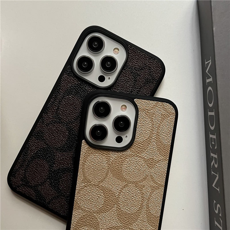 iPhone 17 Luxury Leather, Vintage Art Coach Leather Case - Coffee Brown