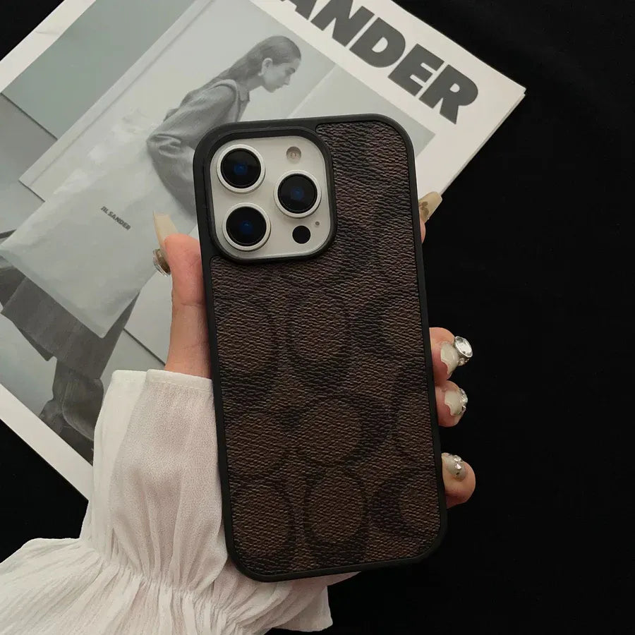 iPhone 17 Luxury Leather, Vintage Art Coach Leather Case - Coffee Brown